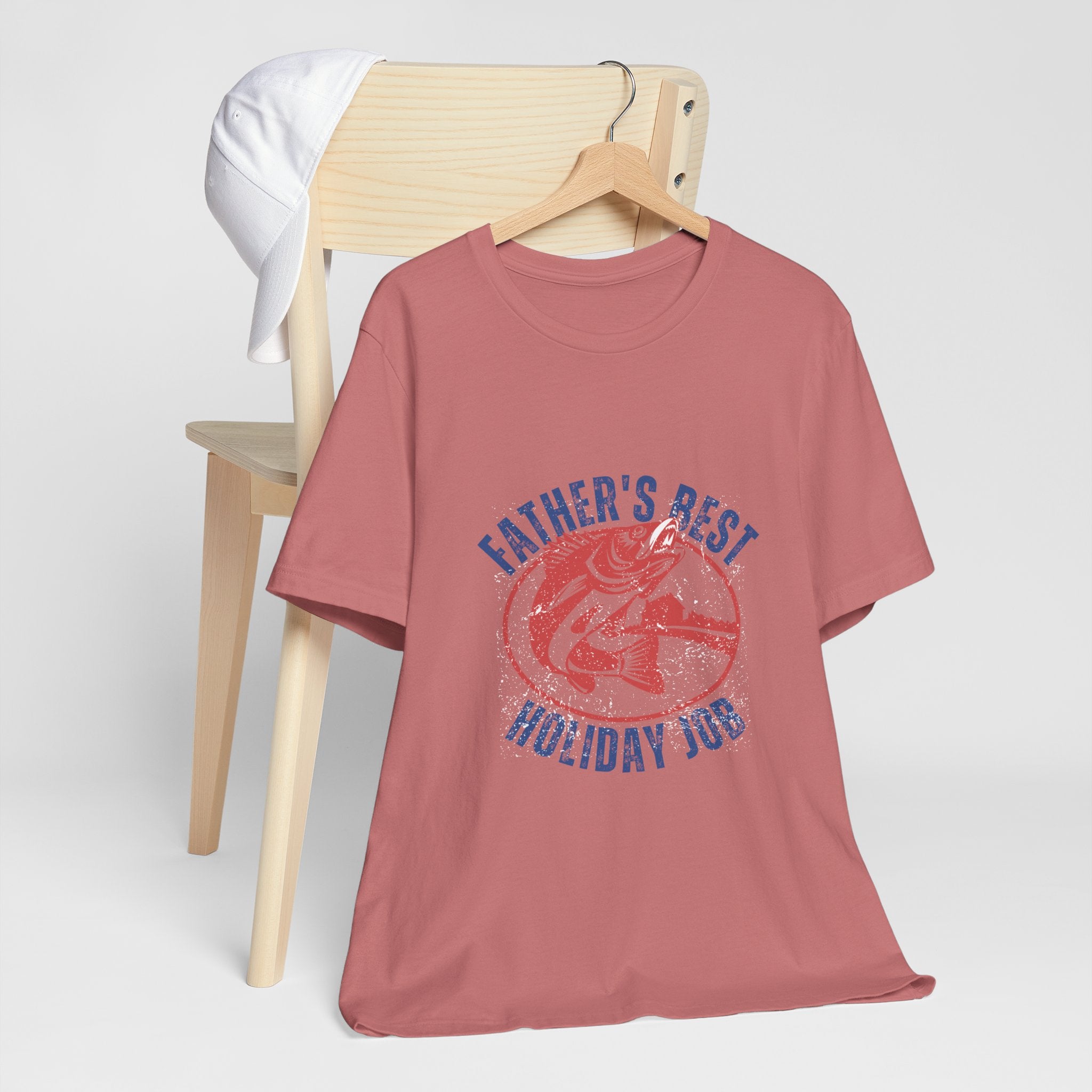 Father's Best Holiday Job T-Shirt — Vintage Fishing Dad Christmas Tee
