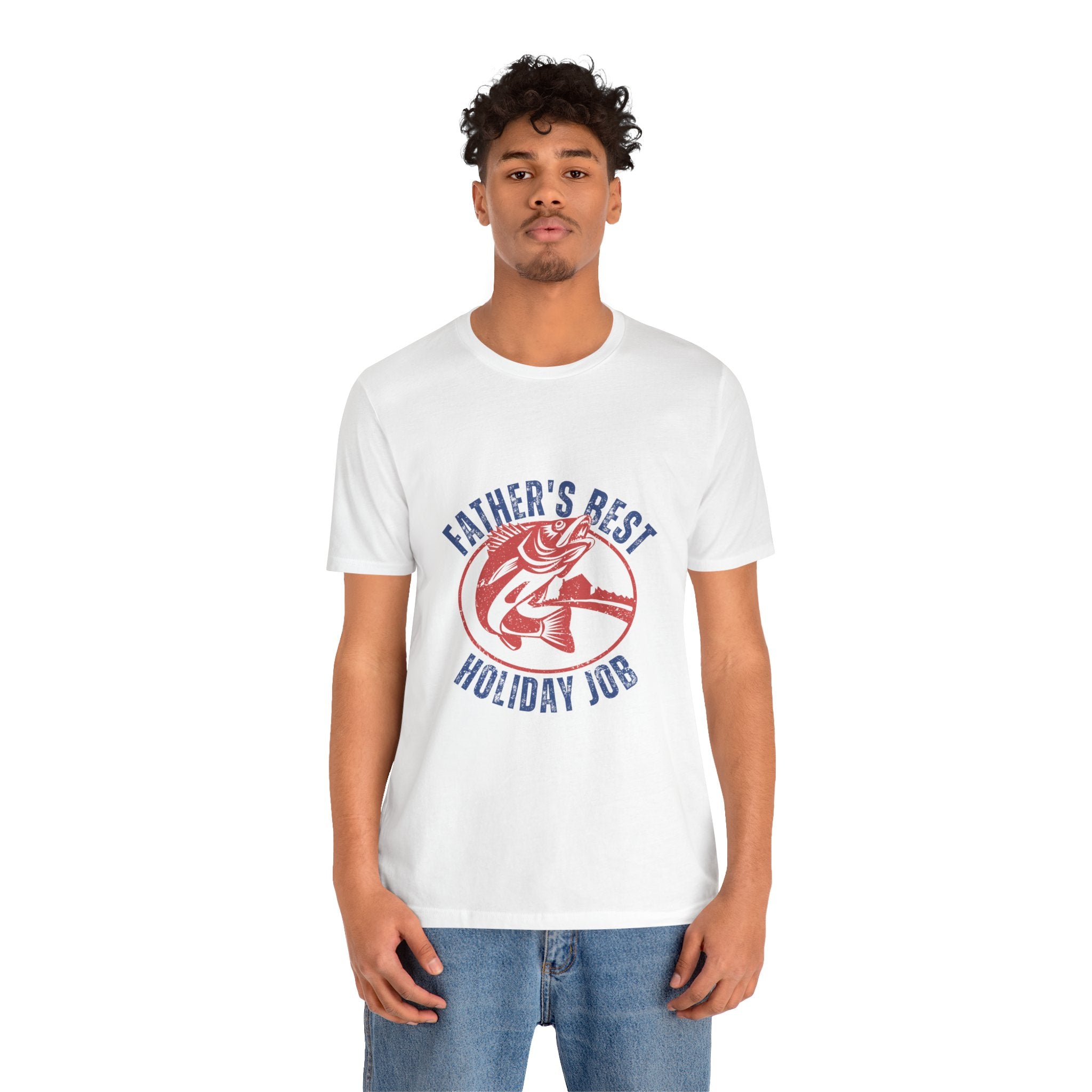 Father's Best Holiday Job T-Shirt — Vintage Fishing Dad Christmas Tee