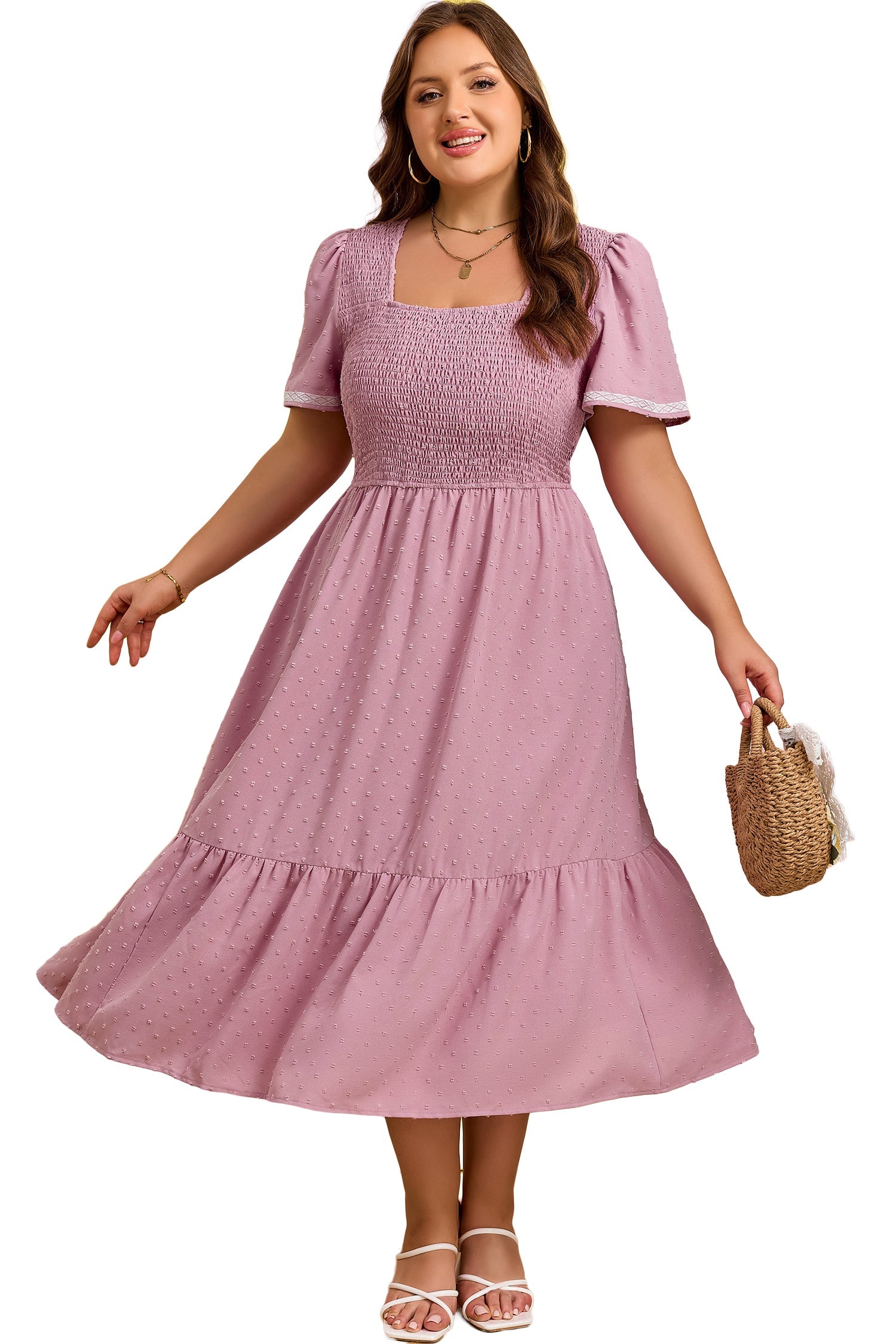 Dot Smoky Rose Flowy ~ Midi Dress