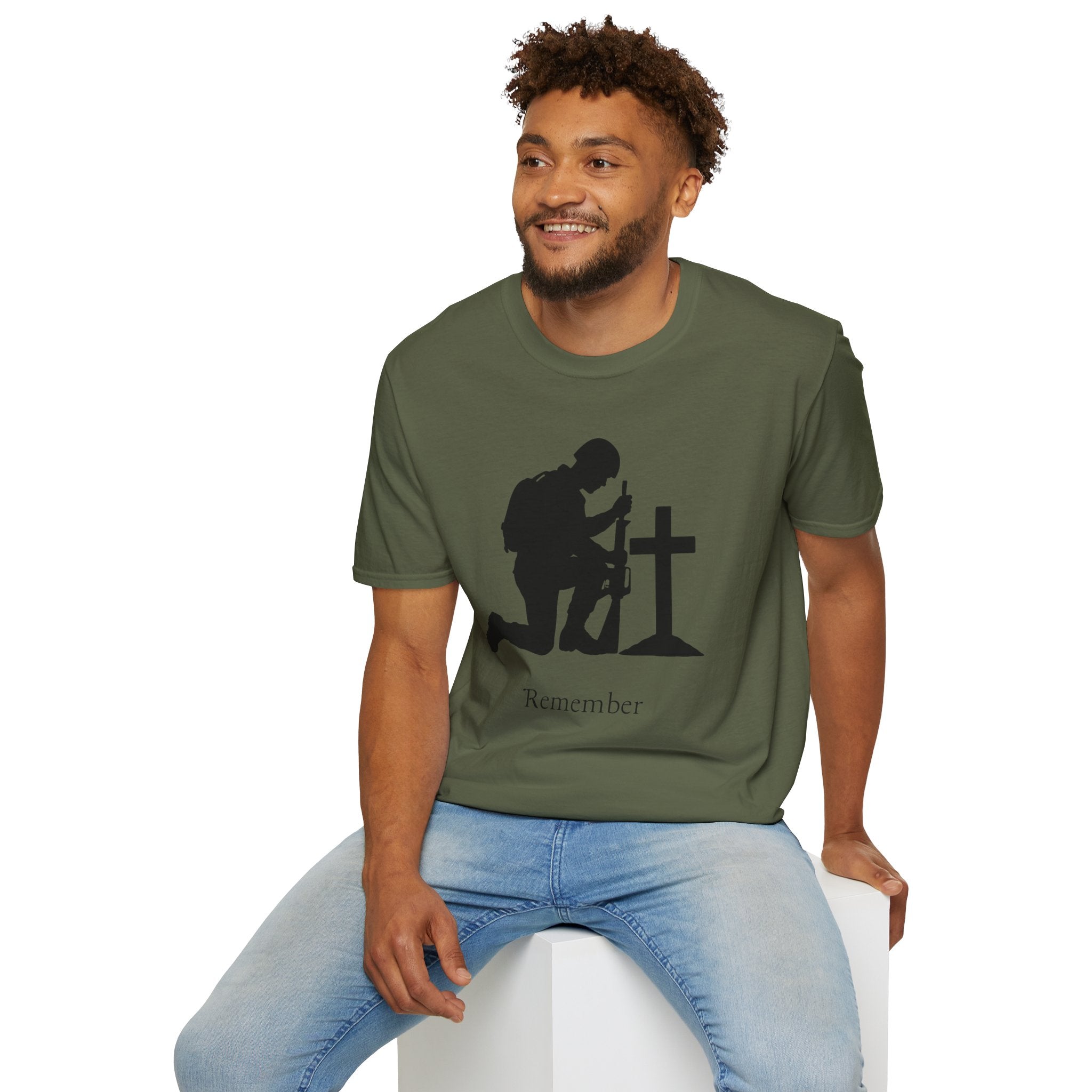 Remember Soldier Kneeling Cross T-Shirt — Military Memorial Tee