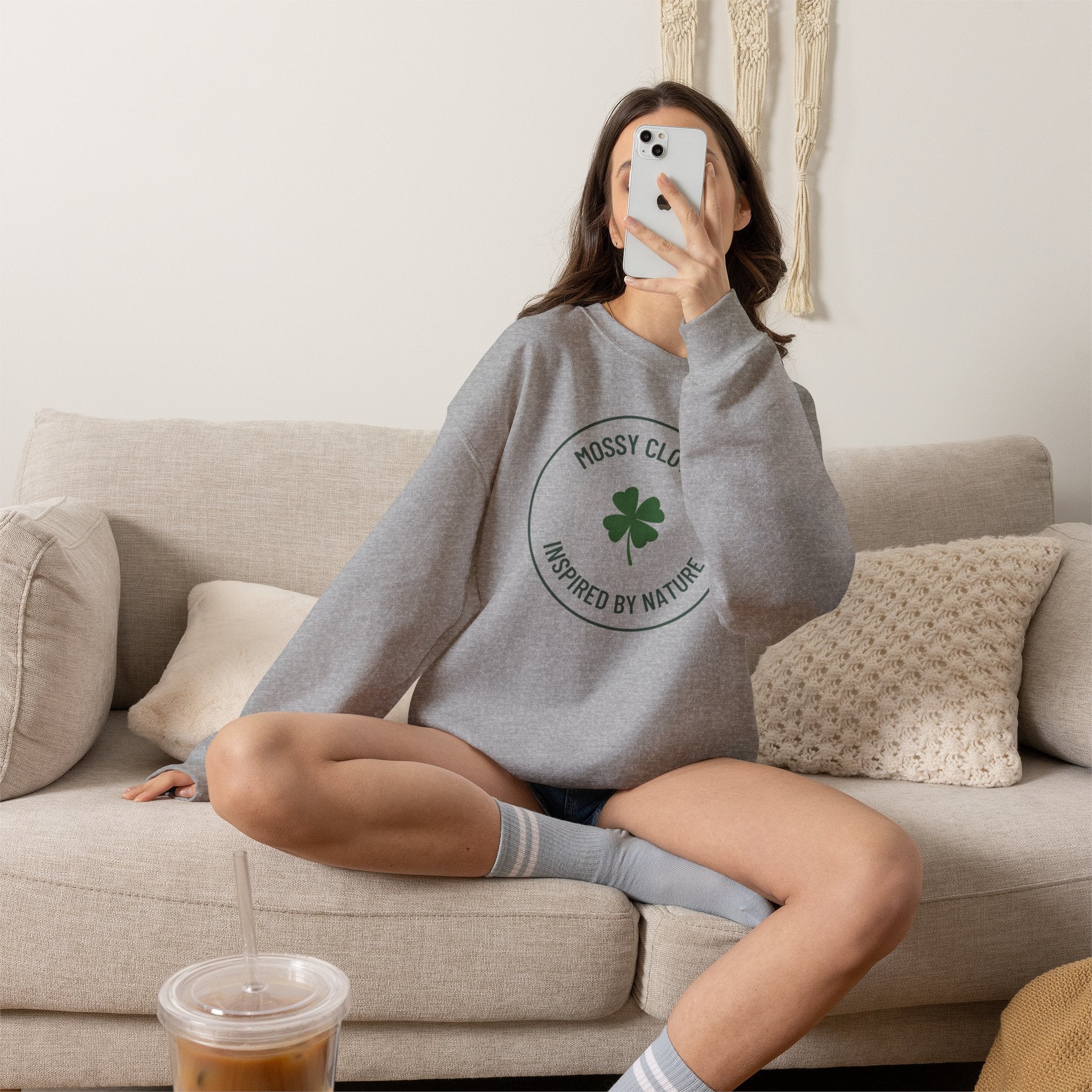Mossy Clover Crewneck Sweatshirt - "Mossy Clover: Inspired by Nature"  Eco Nature Pullover