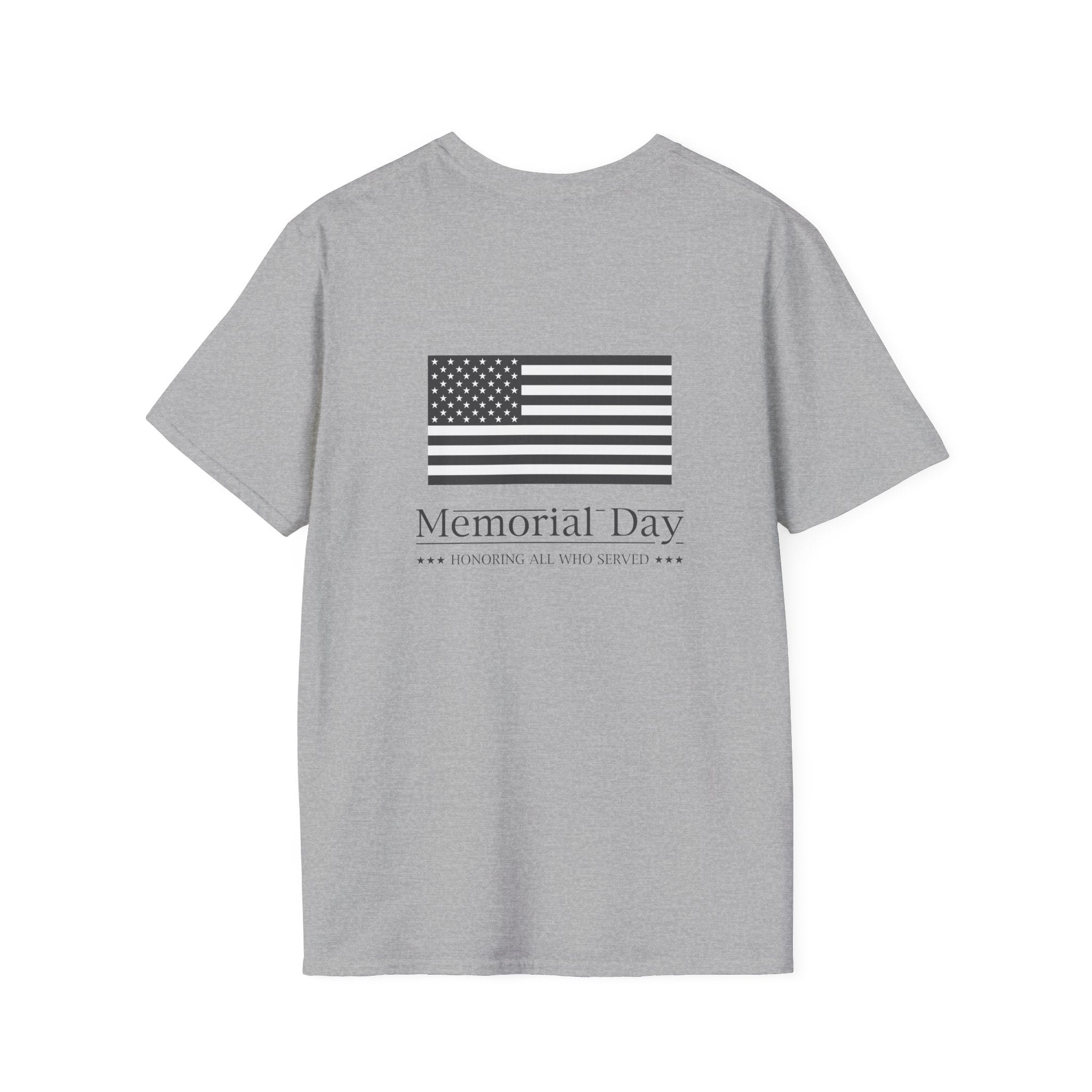 Memorial Day T-Shirt – 'Memorial Day' Script Front & American Flag Back