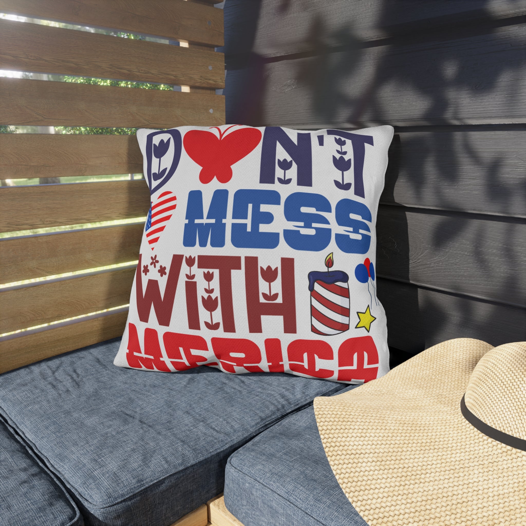Patriotic Americana Throw Pillow  - 4th of July Outdoor Pillow