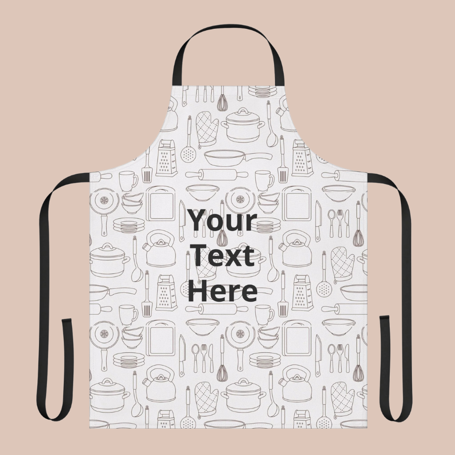 Custom Kitchen Apron - Personalized "Your Text Here" Cooking Apron with Utensil Pattern