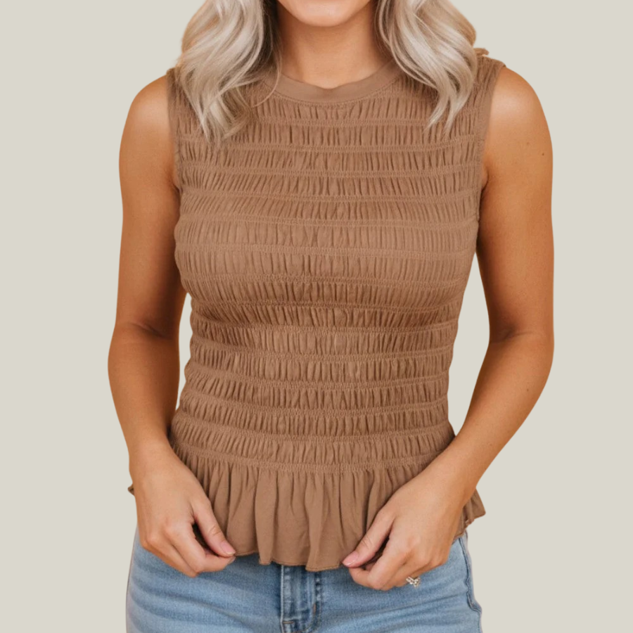 Solid Shirred Ruffle Peplum Hem Tank Top