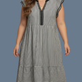Plus Size Stripe Flutter Sleeve V-Neck Maxi Dress