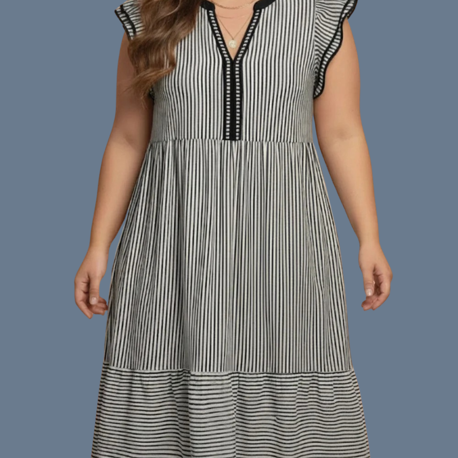 Plus Size Stripe Flutter Sleeve V-Neck Maxi Dress