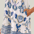 Boho Floral Split Neck Ruffle Mini Dress
