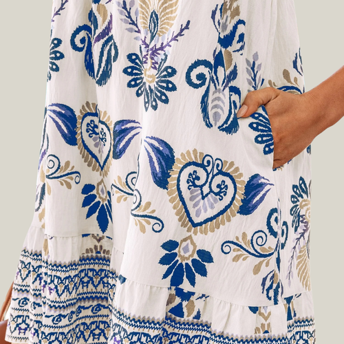 Boho Floral Split Neck Ruffle Mini Dress