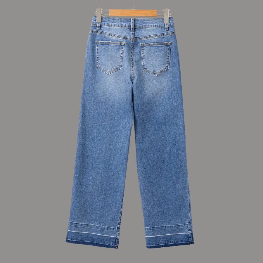 Denim Raw Hem Straight Leg Jeans