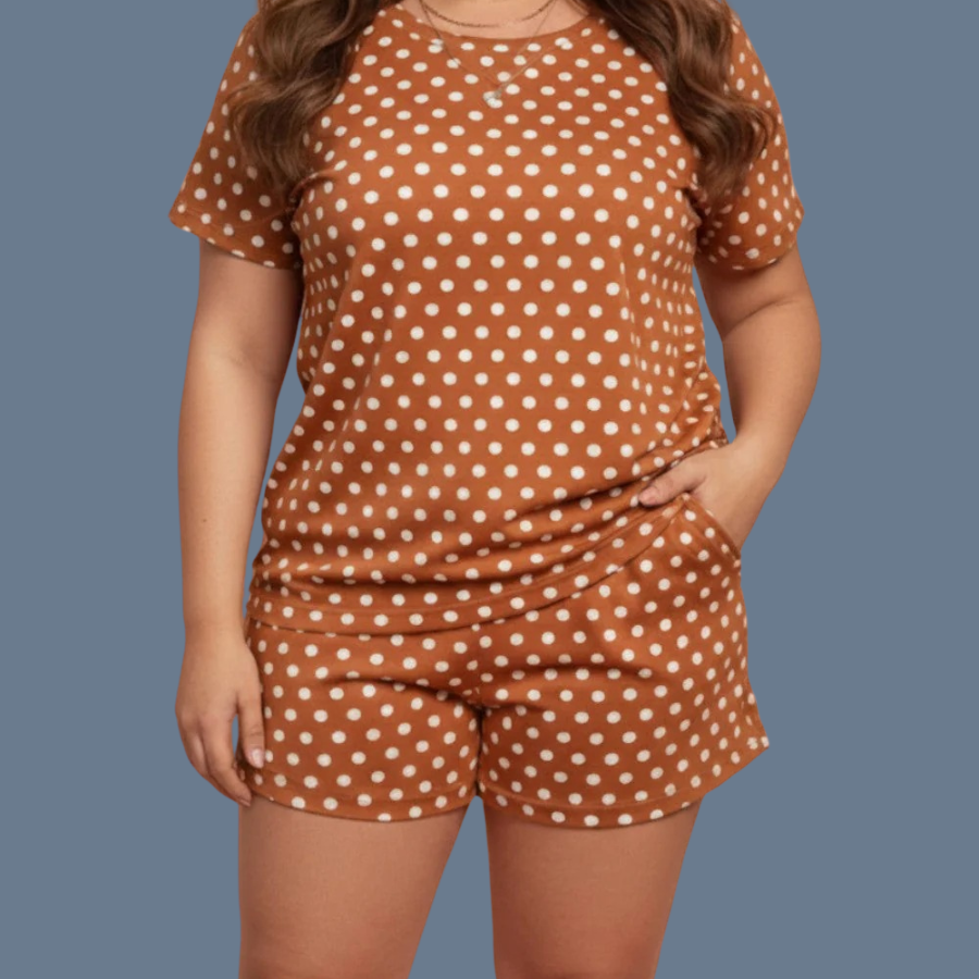 Plus Size Polka Dot Tee & Loose Shorts Set