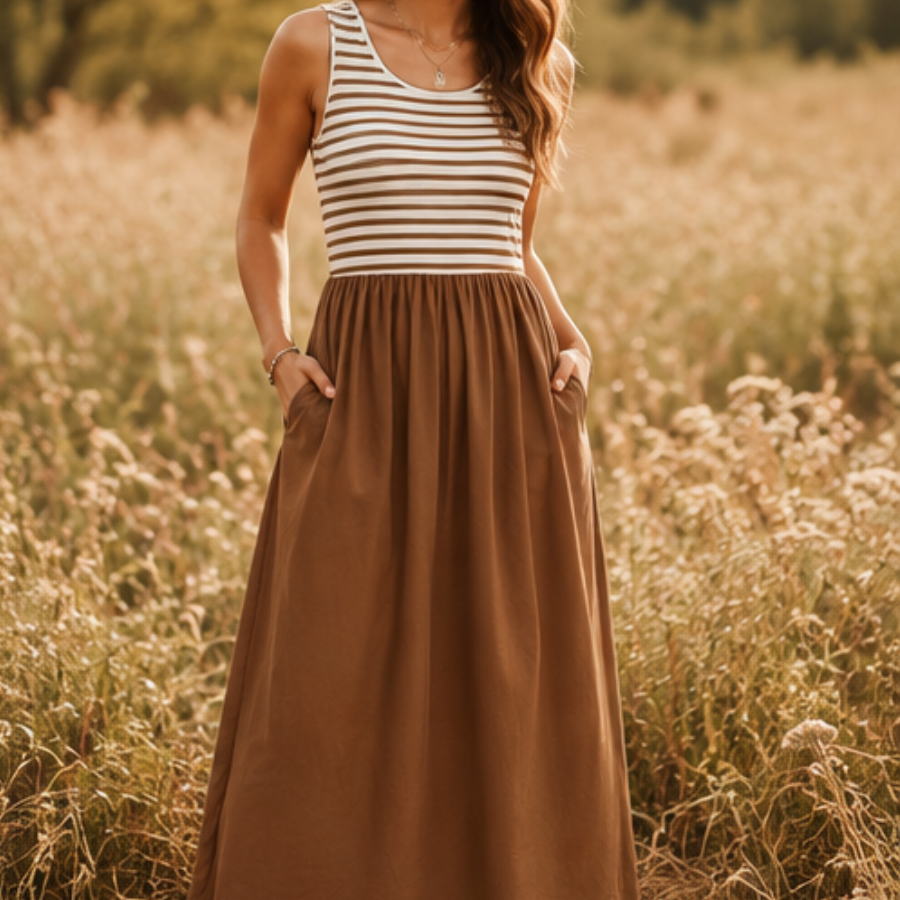 The Harvest Stripe Patchwork Sleeveless Dress for Women