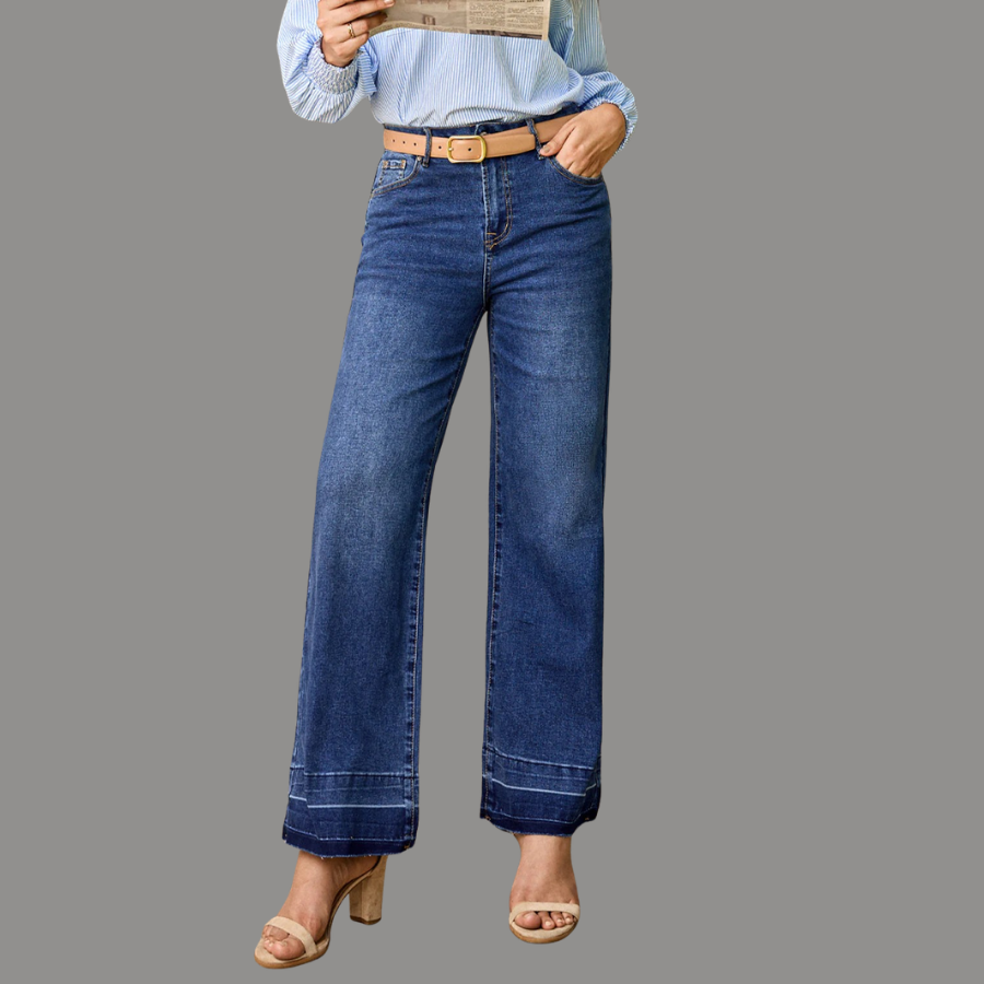 Denim Raw Hem Straight Leg Jeans