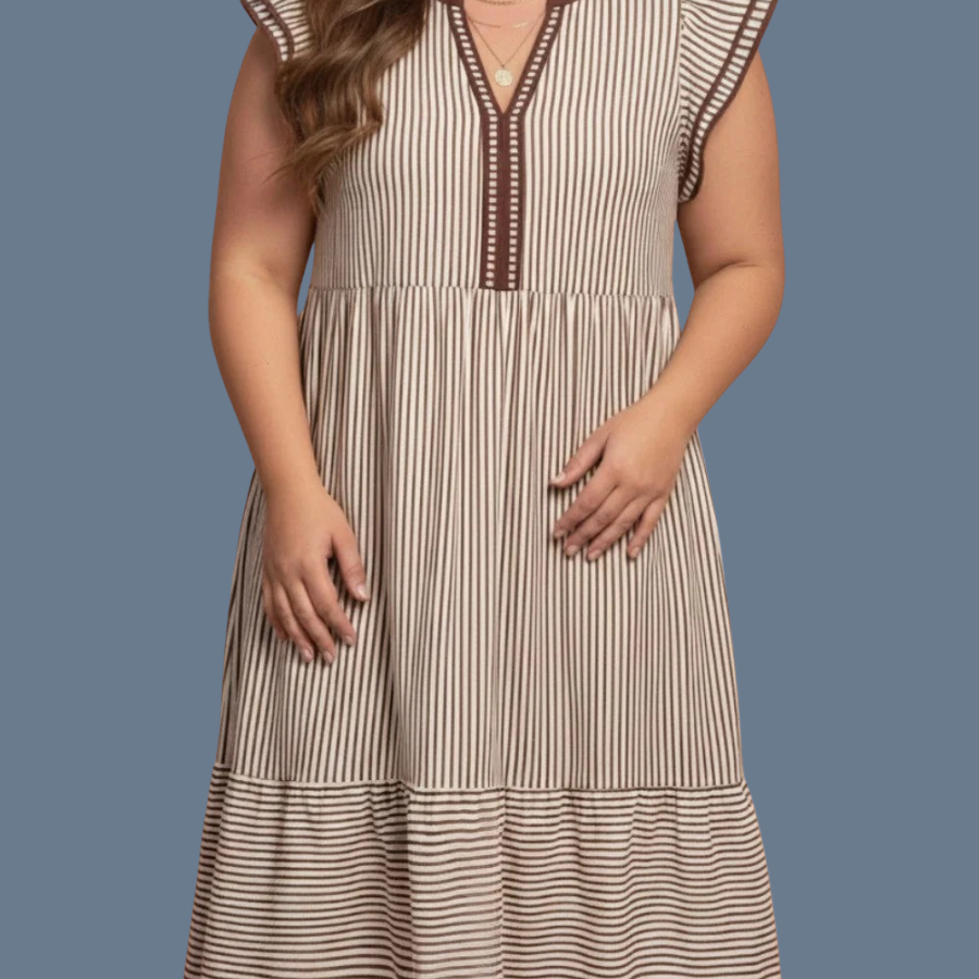 Plus Size Stripe Flutter Sleeve V-Neck Maxi Dress