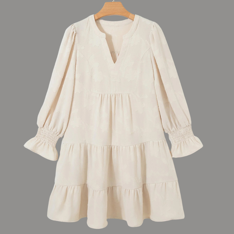 Floral Textured Long Sleeve Tiered Mini Dress