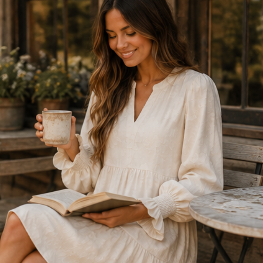 Floral Textured Long Sleeve Tiered Mini Dress
