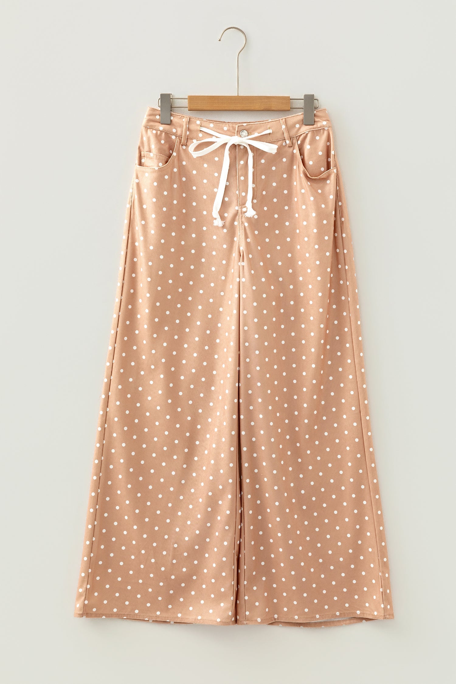 Marina Dot Wide-Leg Trousers — Drawstring High-Waist Pants