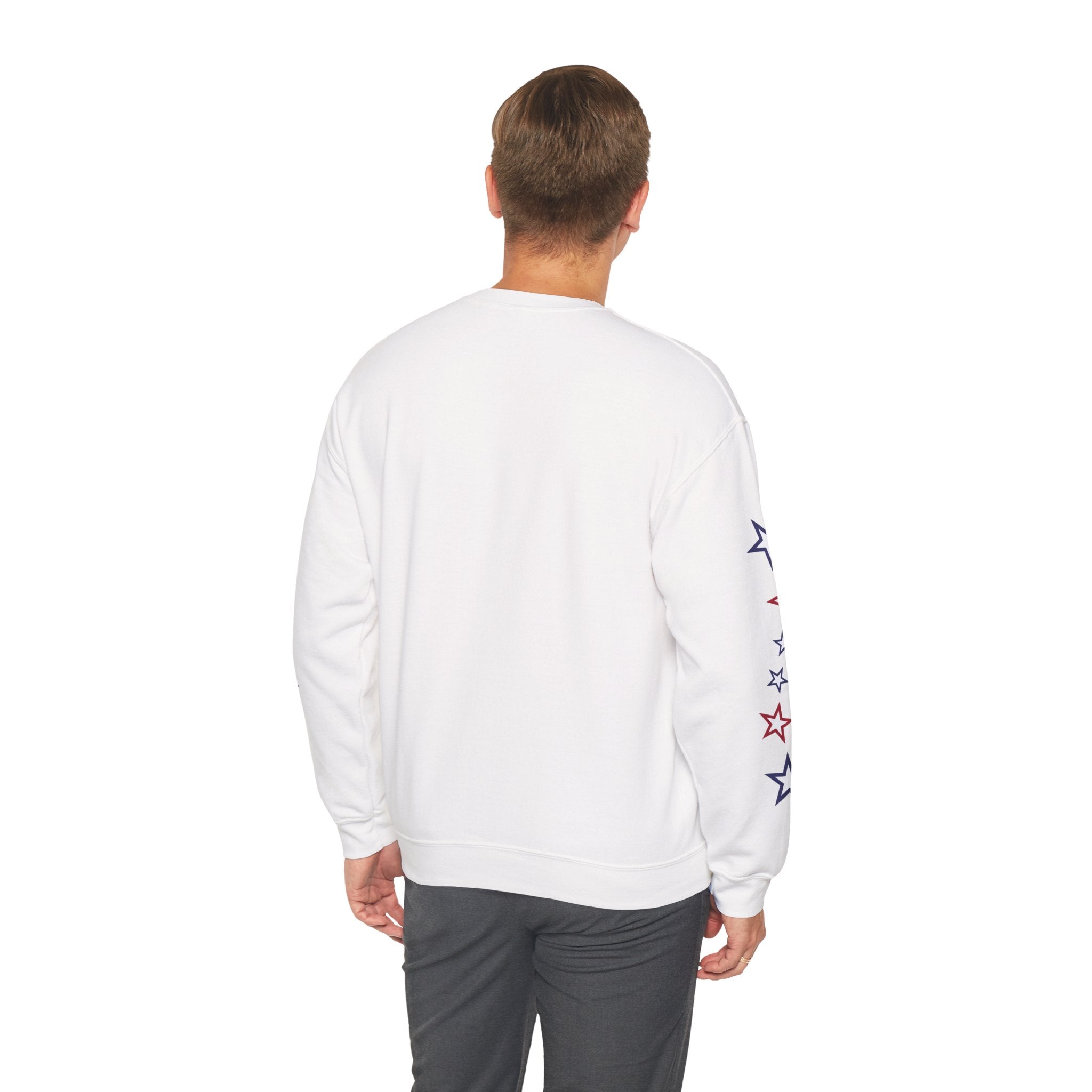 American Flag Castle Crewneck Sweatshirt — Patriotic Stars Sleeve Pullover