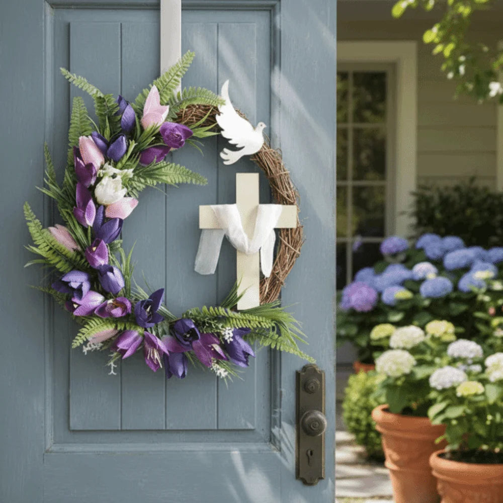Easter Tulip Cross Wreath