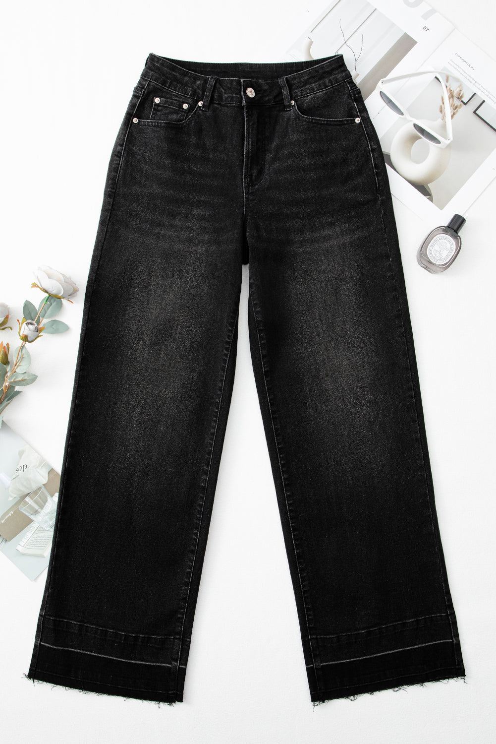 Ridgeway Raw Hem Jeans — High-Rise Straight Leg Denim