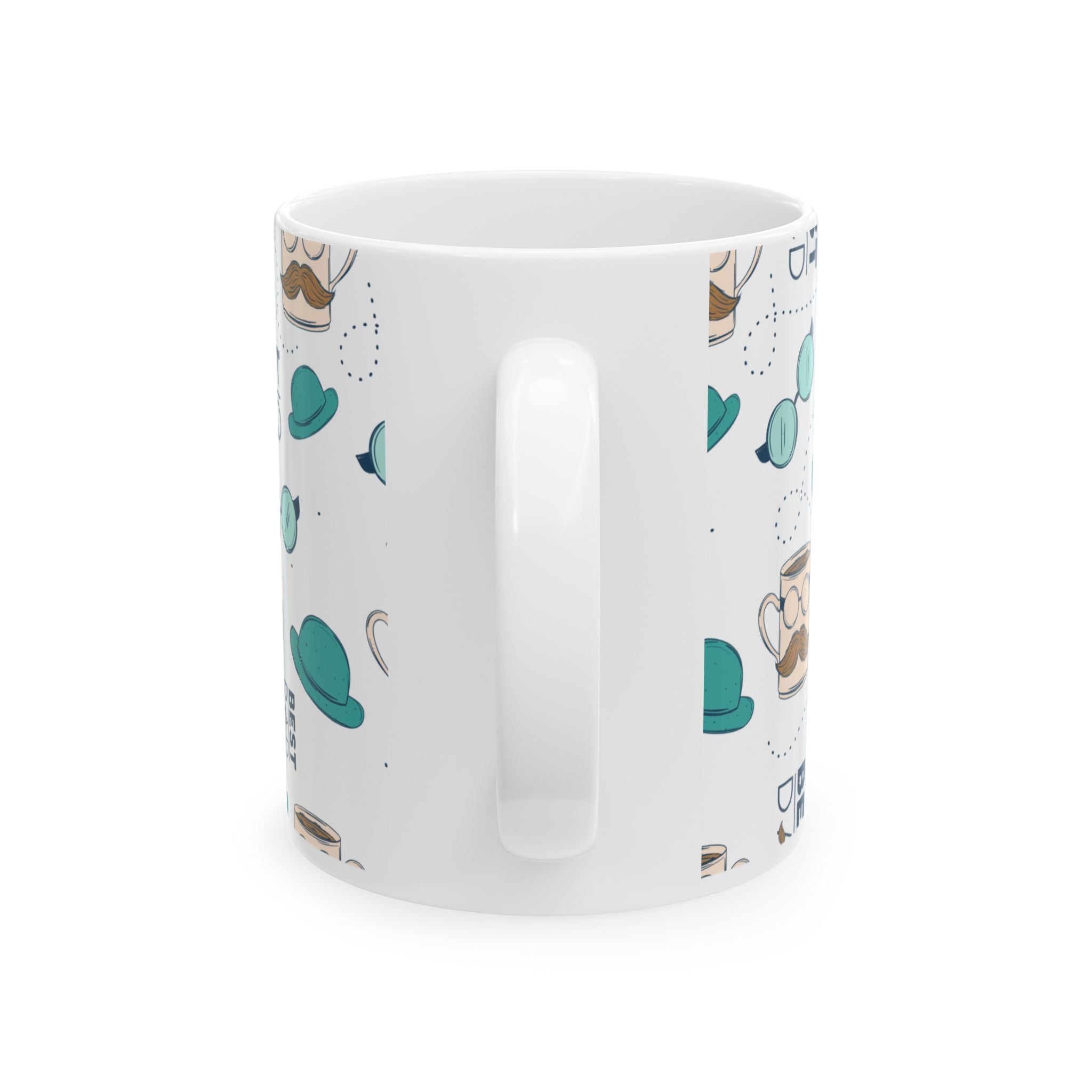 Best Dad Pattern Ceramic Mug — 11oz & 15oz Father’s Day Mustache & Glasses Design