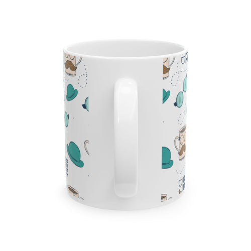 Best Dad Pattern Ceramic Mug — 11oz & 15oz Father’s Day Mustache & Glasses Design