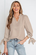Blair Seersucker Blouse — Tie-Cuff Stripe Top