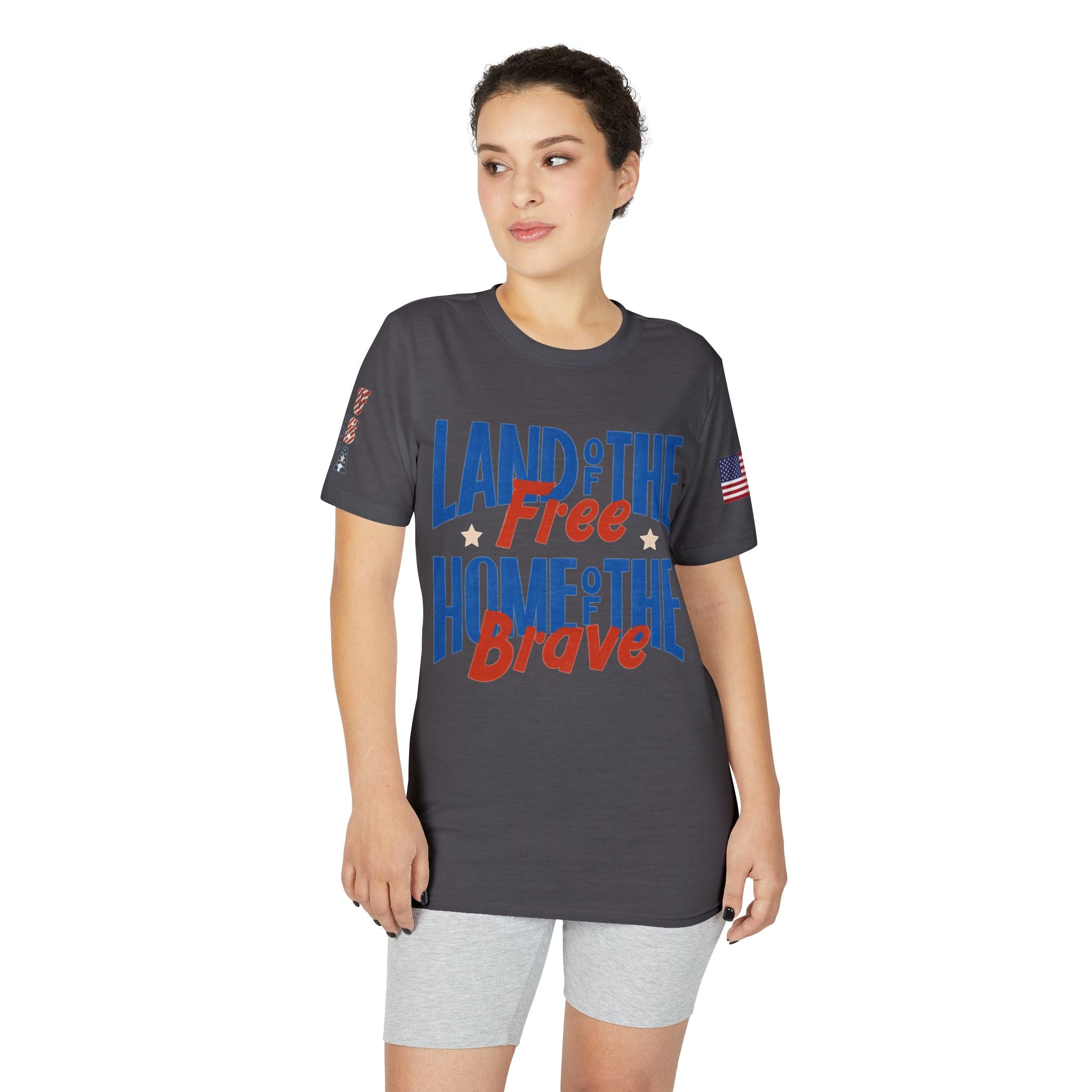 Patriotic T-Shirt — "Land of the Free, Home of the Brave" USA Flag Tee