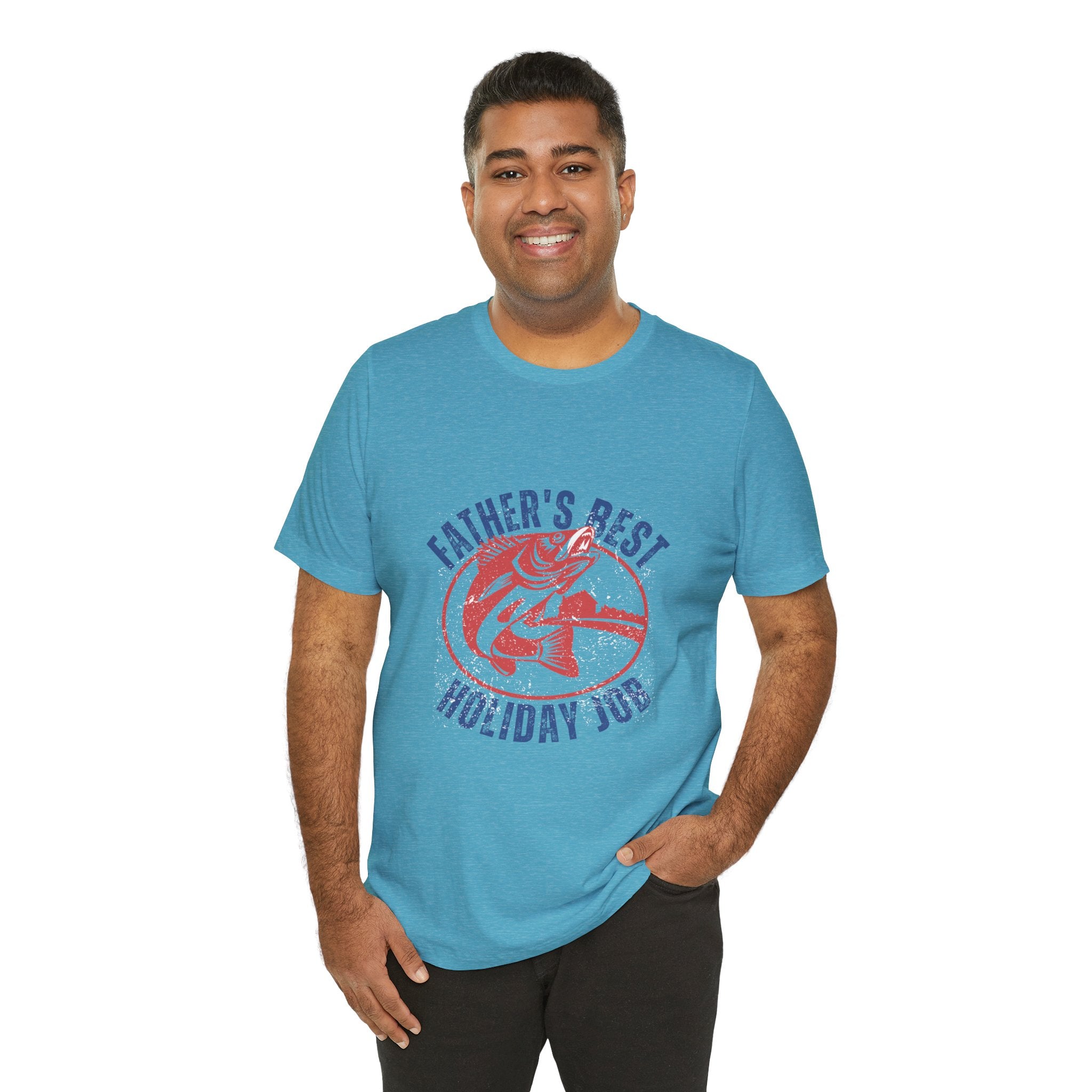 Father's Best Holiday Job T-Shirt — Vintage Fishing Dad Christmas Tee