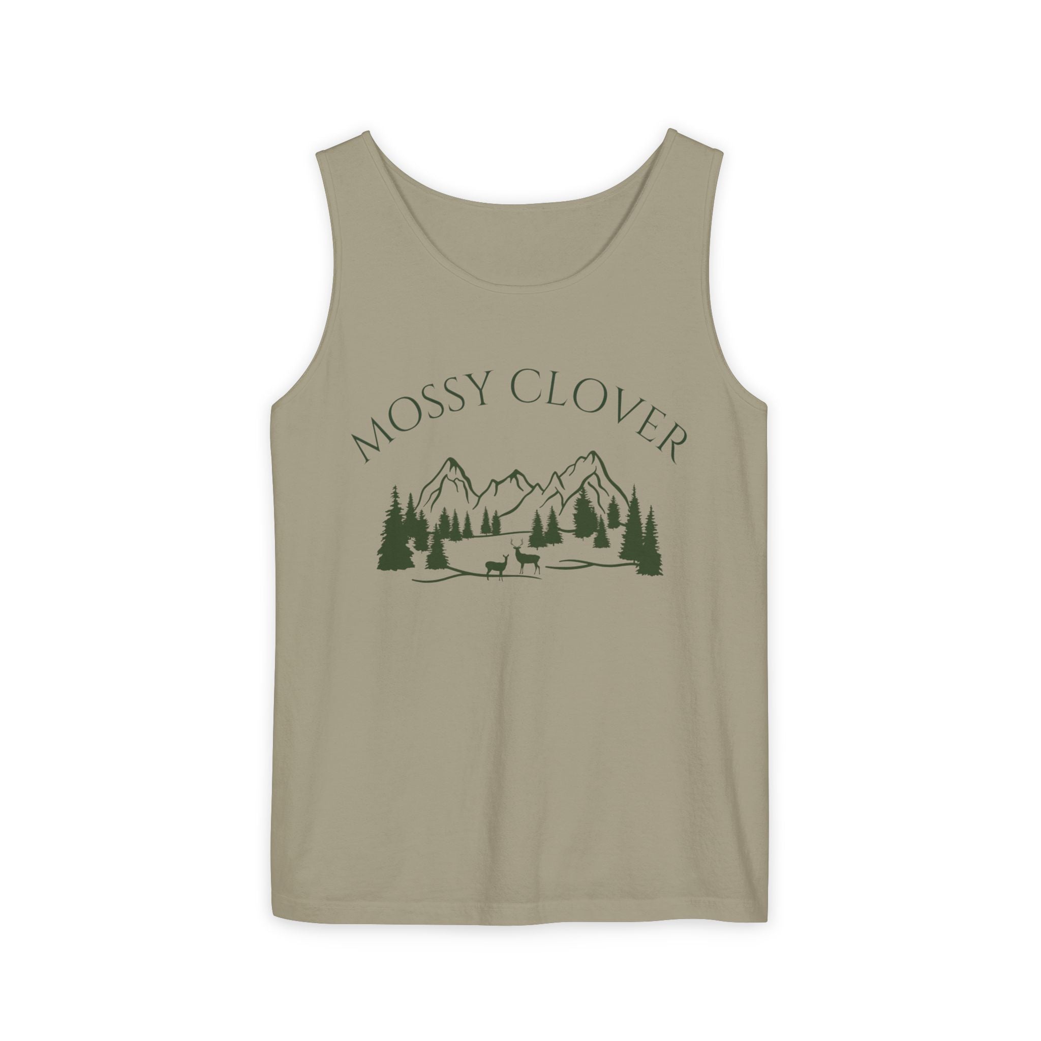 Mossy Clover Mountain Tank Top — Outdoor Nature Graphic Tank