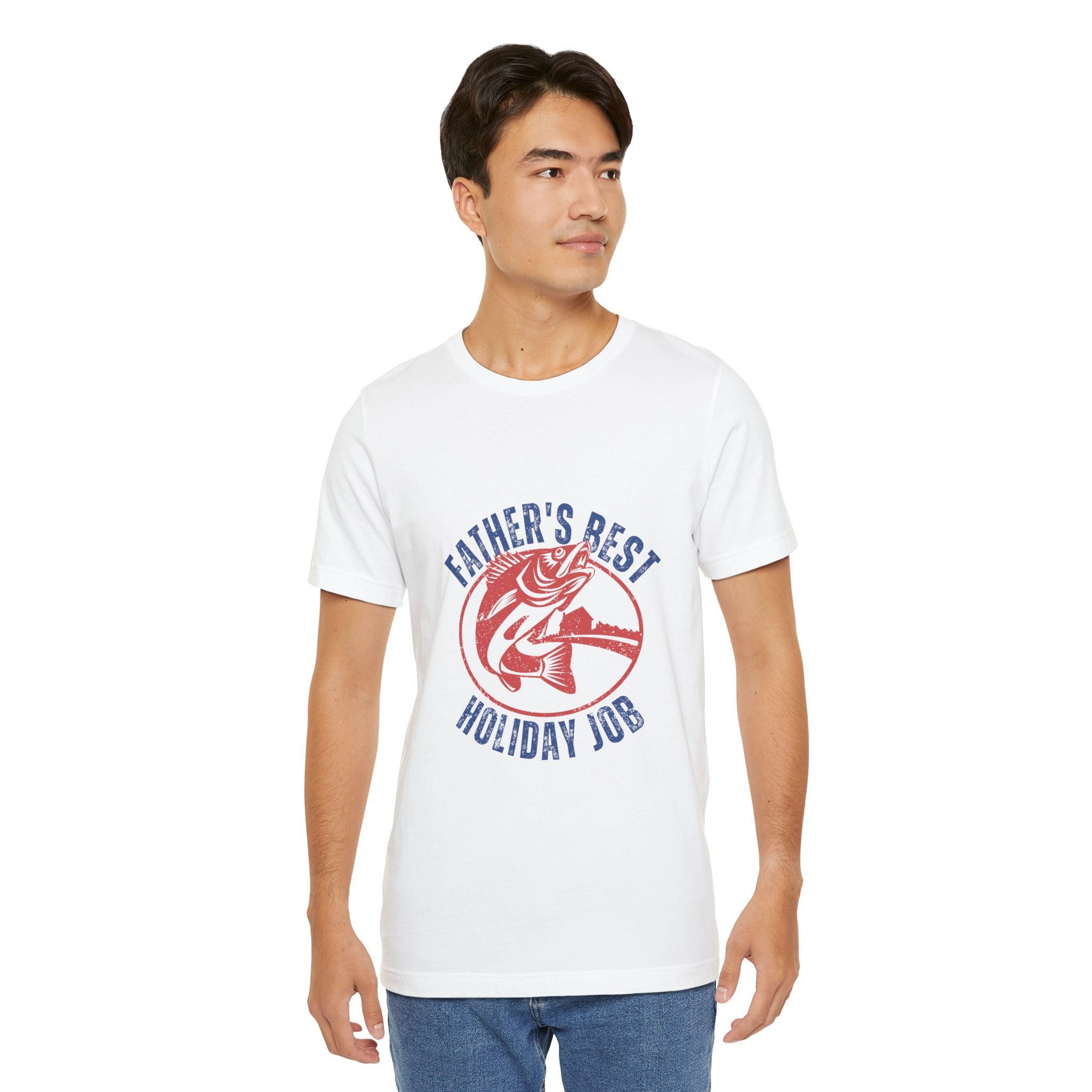 Father's Best Holiday Job T-Shirt — Vintage Fishing Dad Christmas Tee