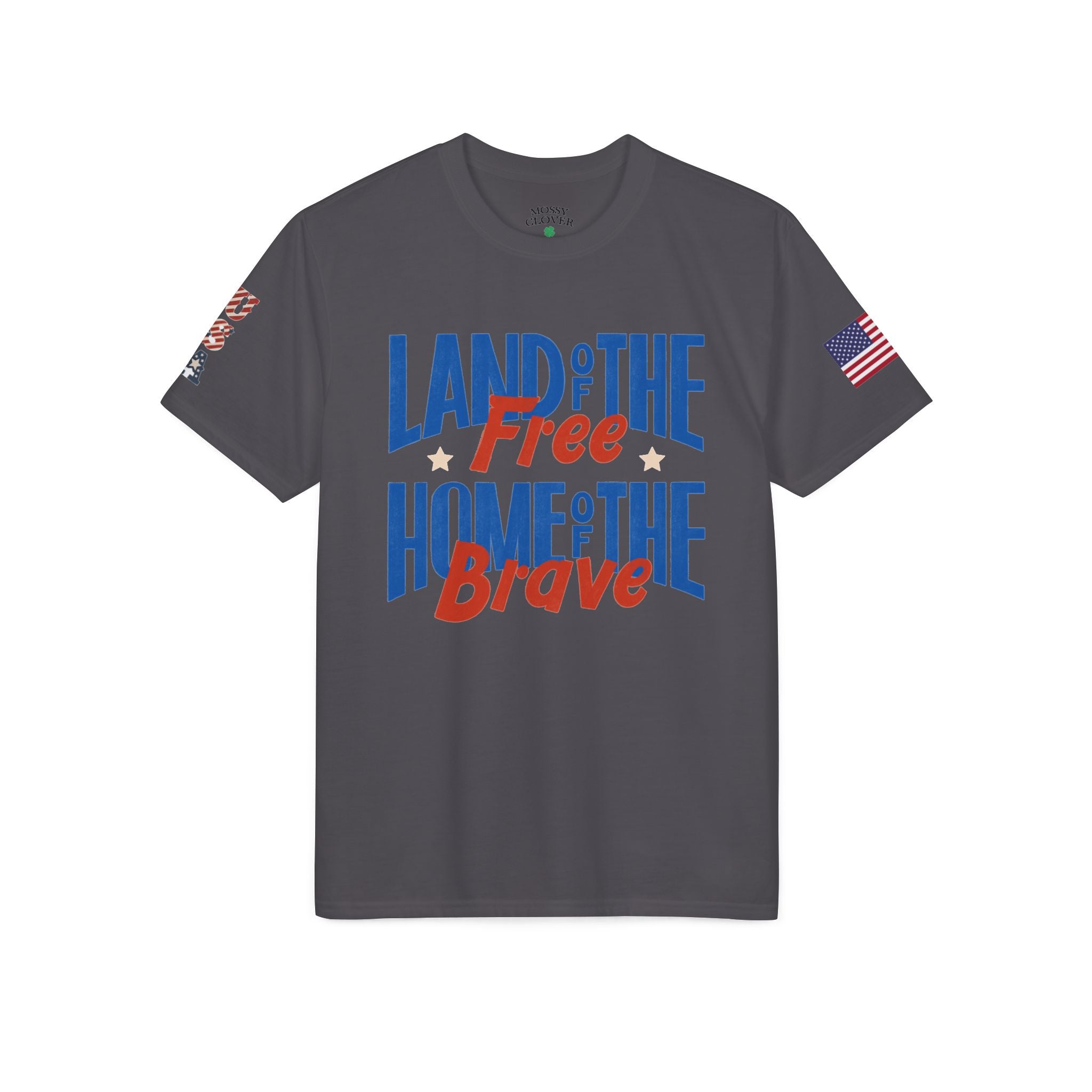 Patriotic T-Shirt — "Land of the Free, Home of the Brave" USA Flag Tee