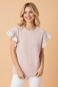 Briar Lace Ruffle Blouse — Textured Stripe Short Sleeve Top