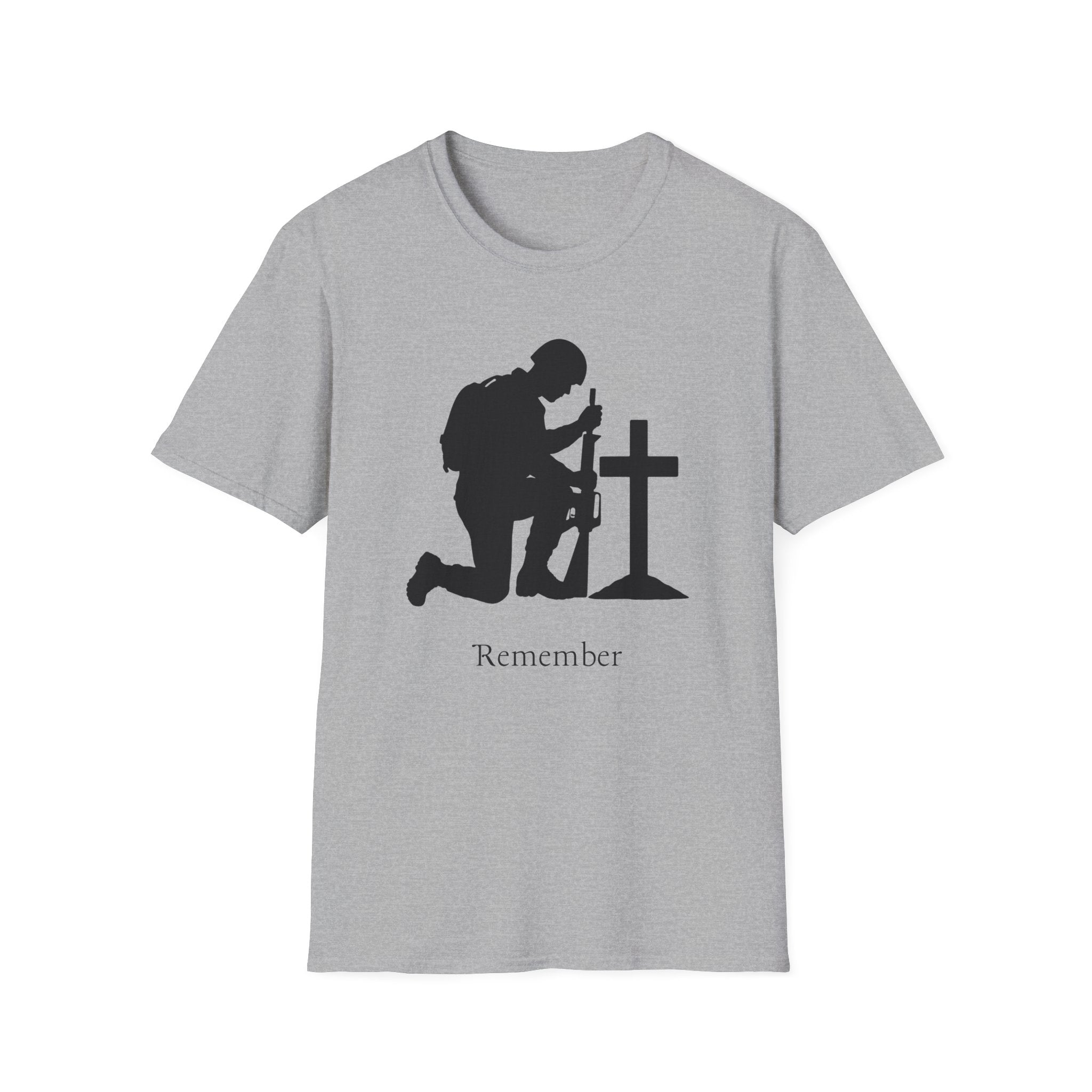 Remember Soldier Kneeling Cross T-Shirt — Military Memorial Tee