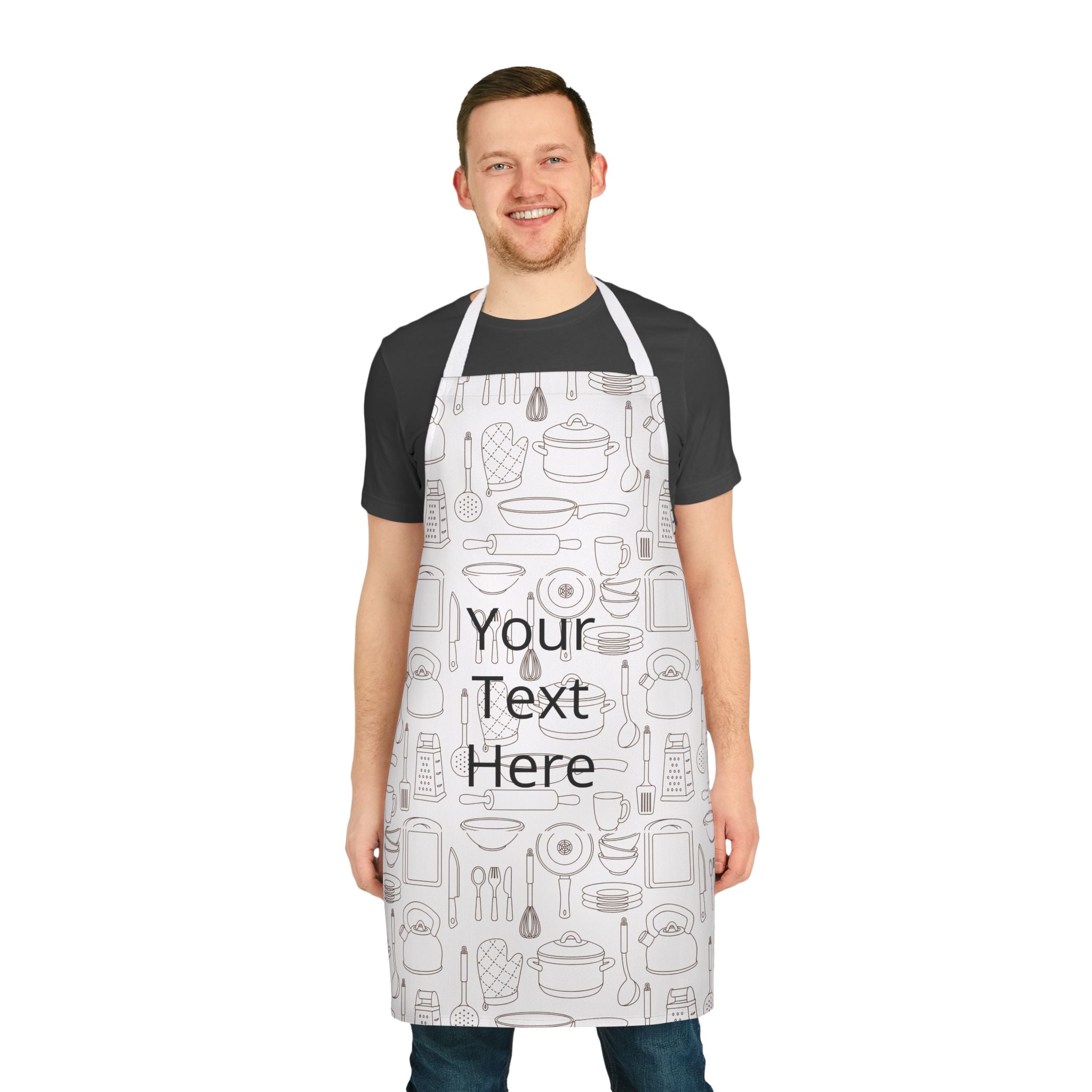 Custom Kitchen Apron - Personalized "Your Text Here" Cooking Apron with Utensil Pattern