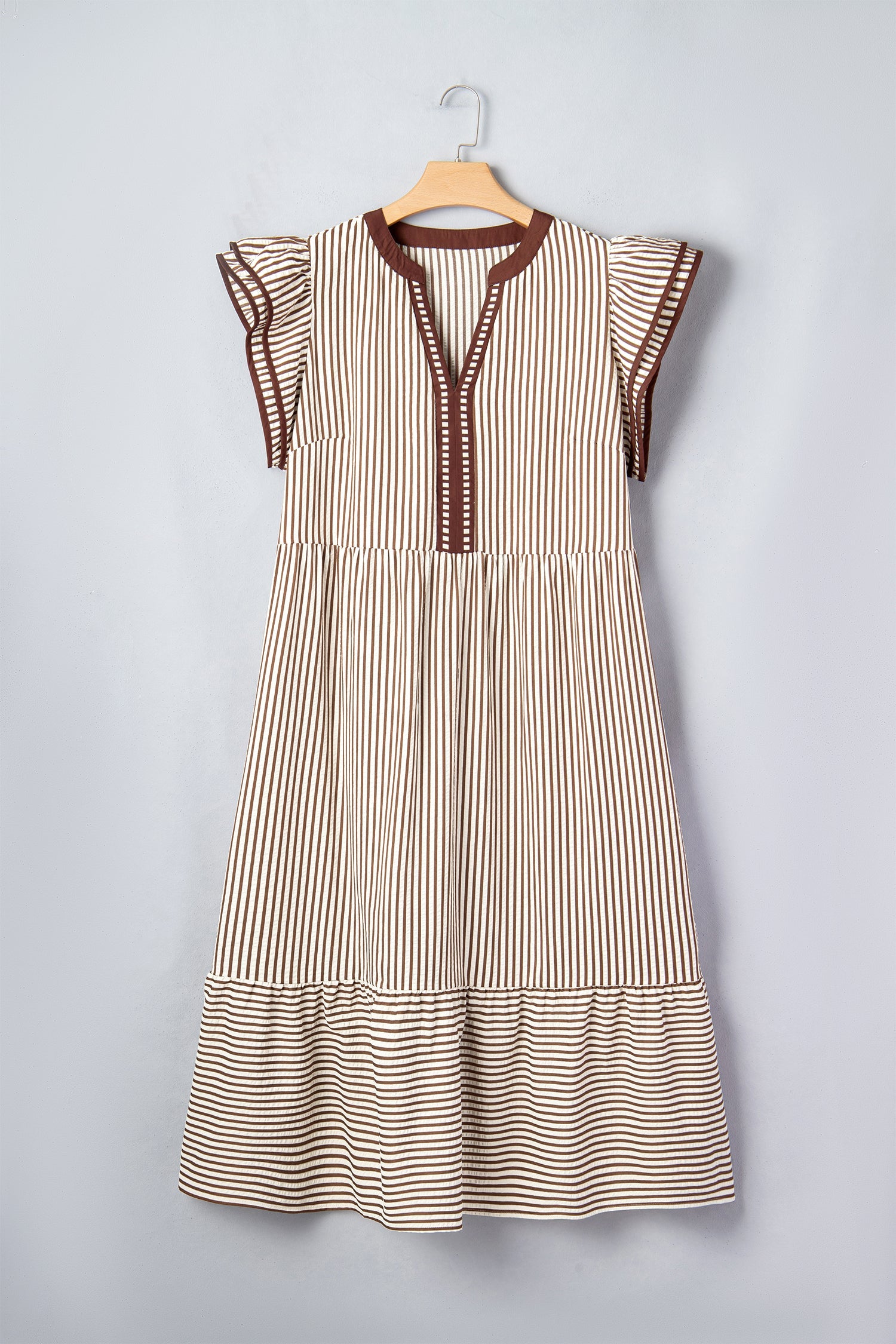Harbor Stripe Maxi Dress — Tiered V-Neck Dress