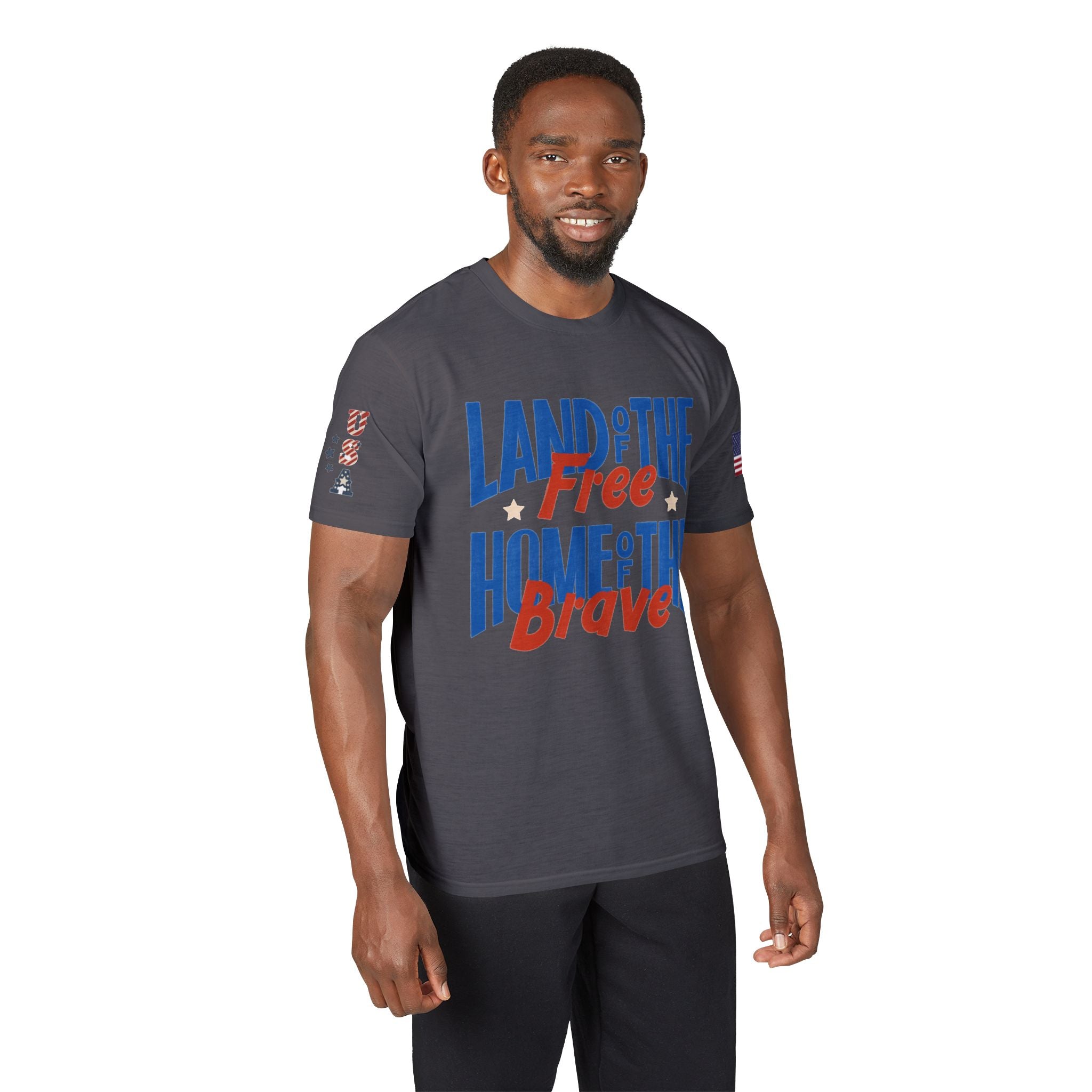 Patriotic T-Shirt — "Land of the Free, Home of the Brave" USA Flag Tee