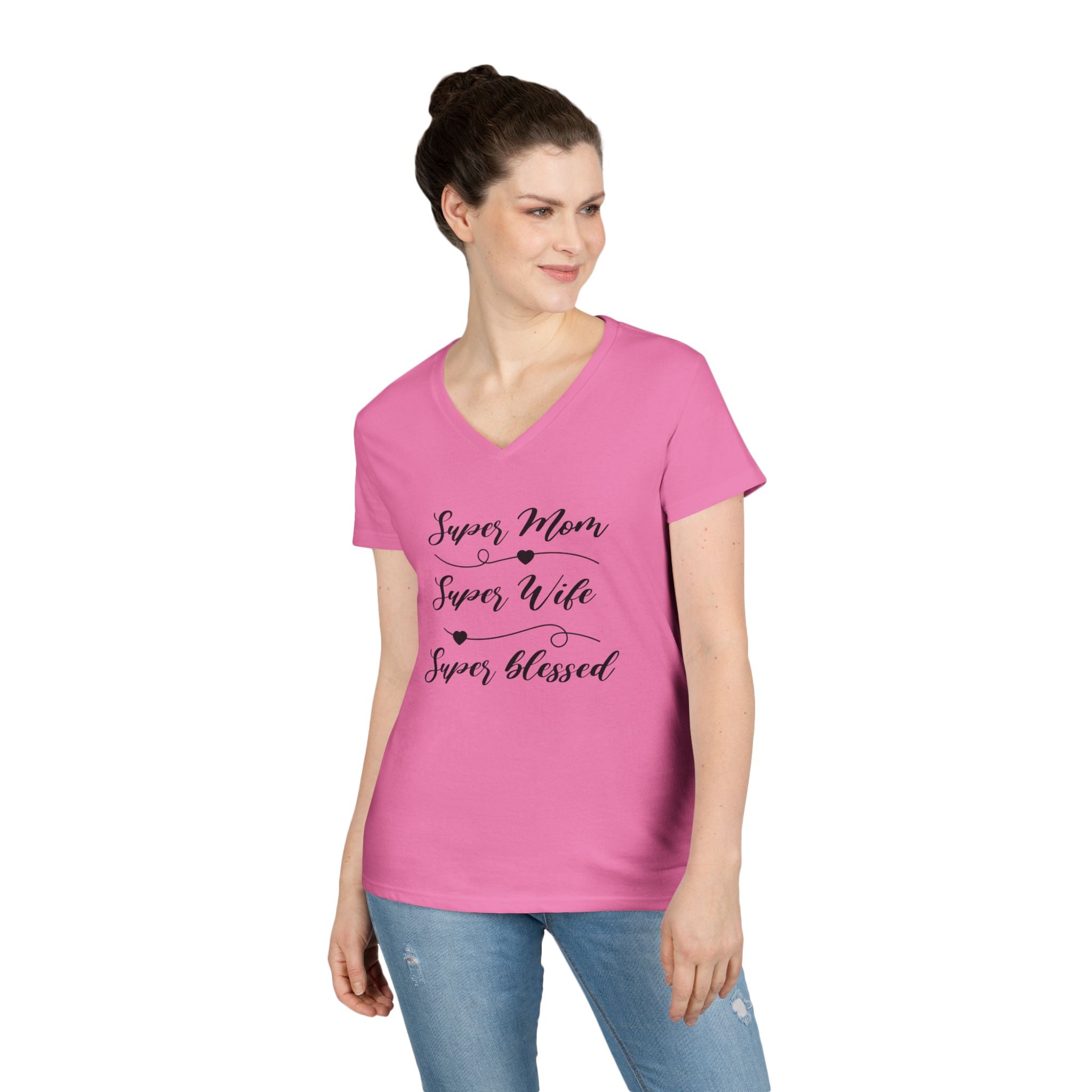 Super Mom Super Wife Super Blessed V-Neck Tee
