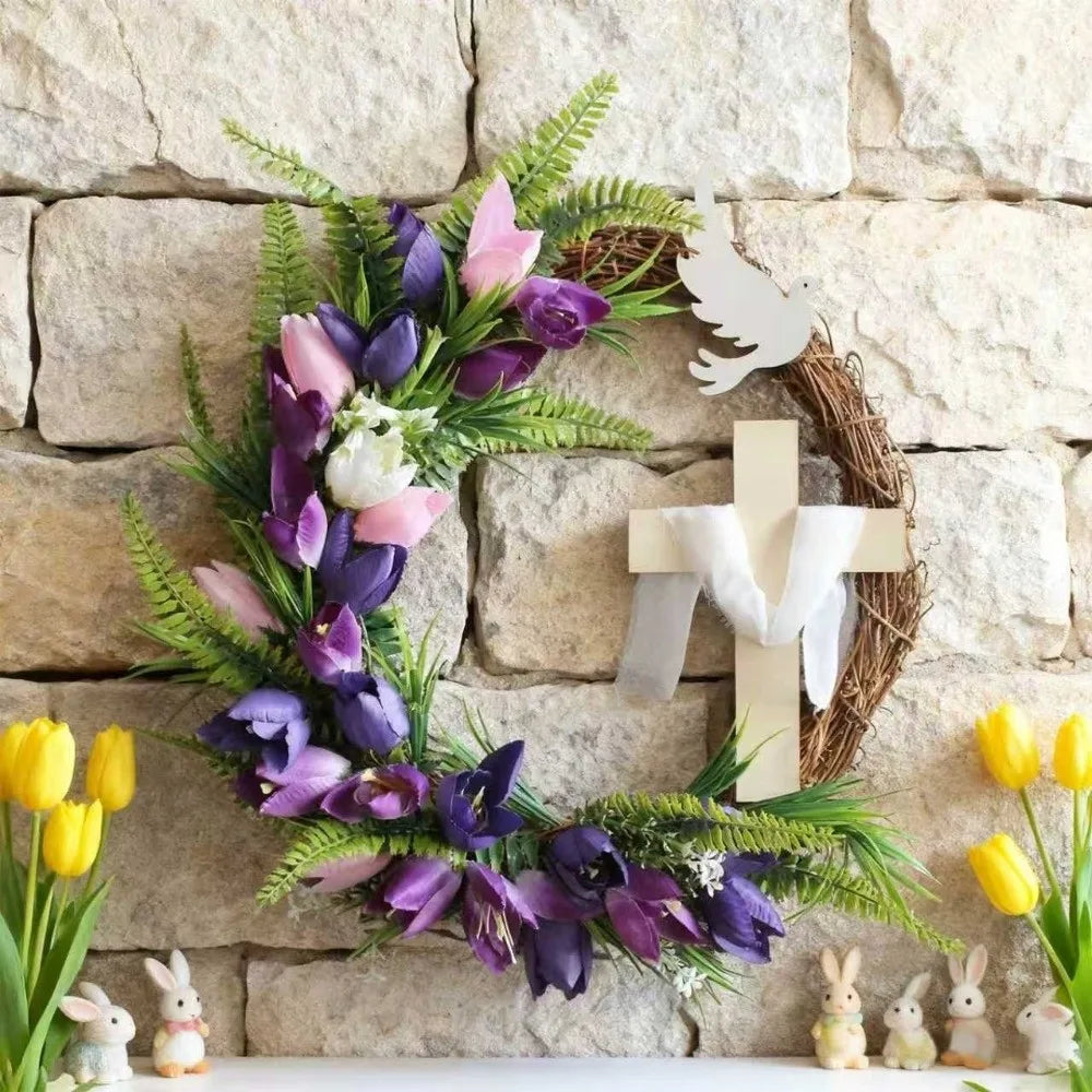 Easter Tulip Cross Wreath