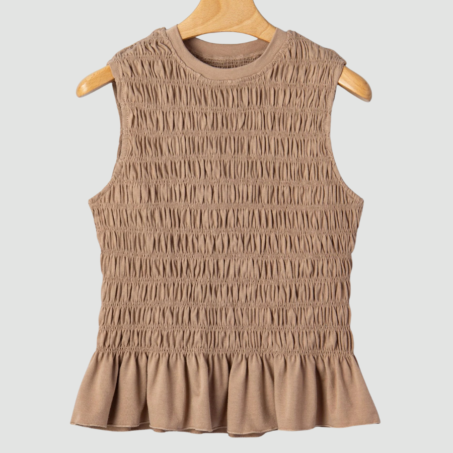 Solid Shirred Ruffle Peplum Hem Tank Top