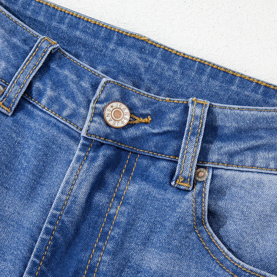 Denim Raw Hem Straight Leg Jeans