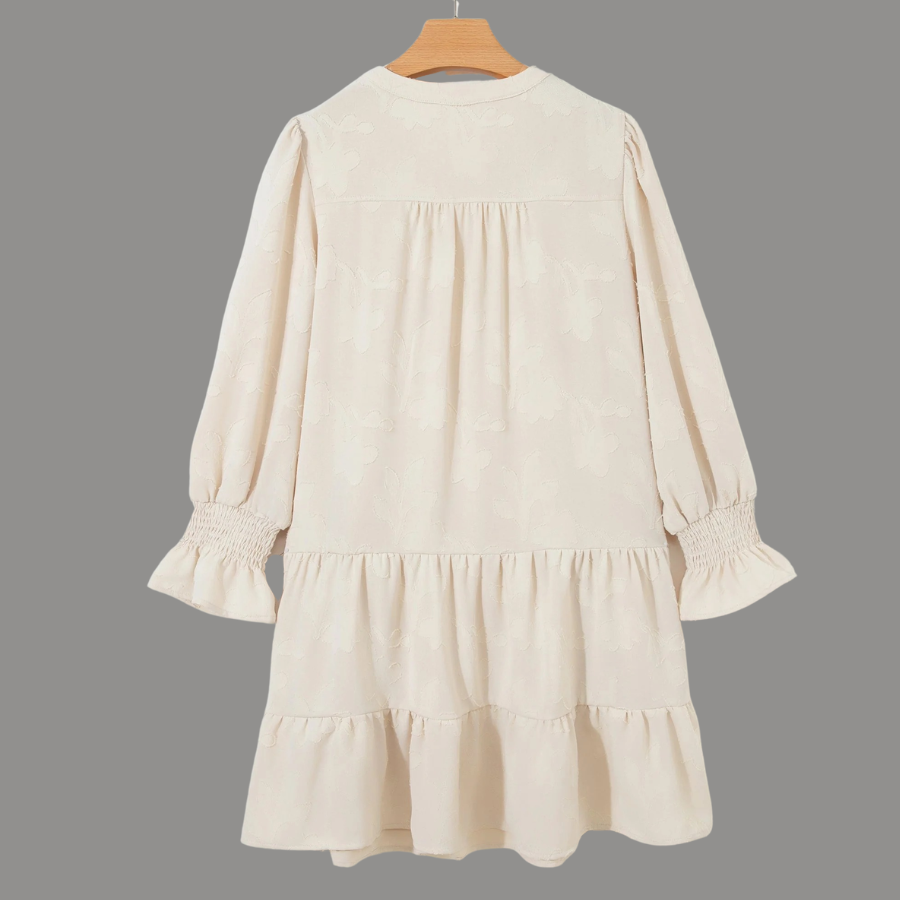 Floral Textured Long Sleeve Tiered Mini Dress