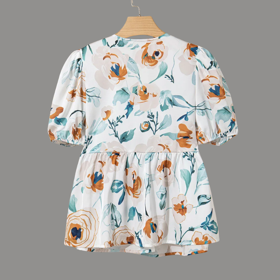Floral Puff Sleeve V-Neck Babydoll Blouse