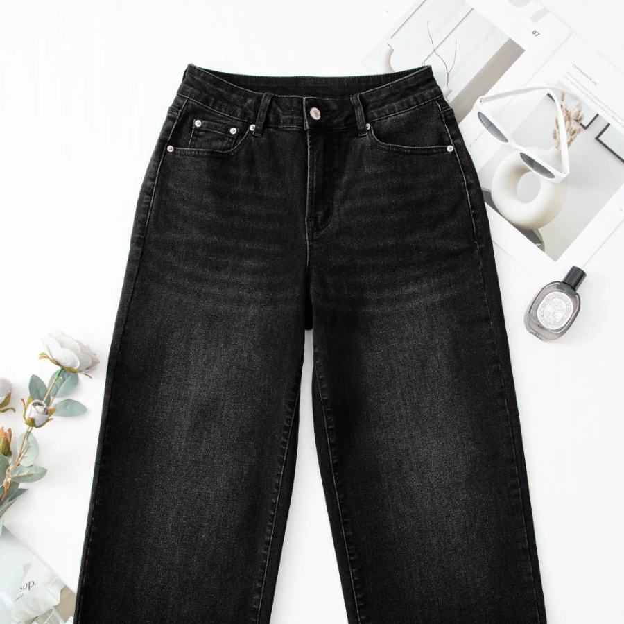 Denim Raw Hem Straight Leg Jeans