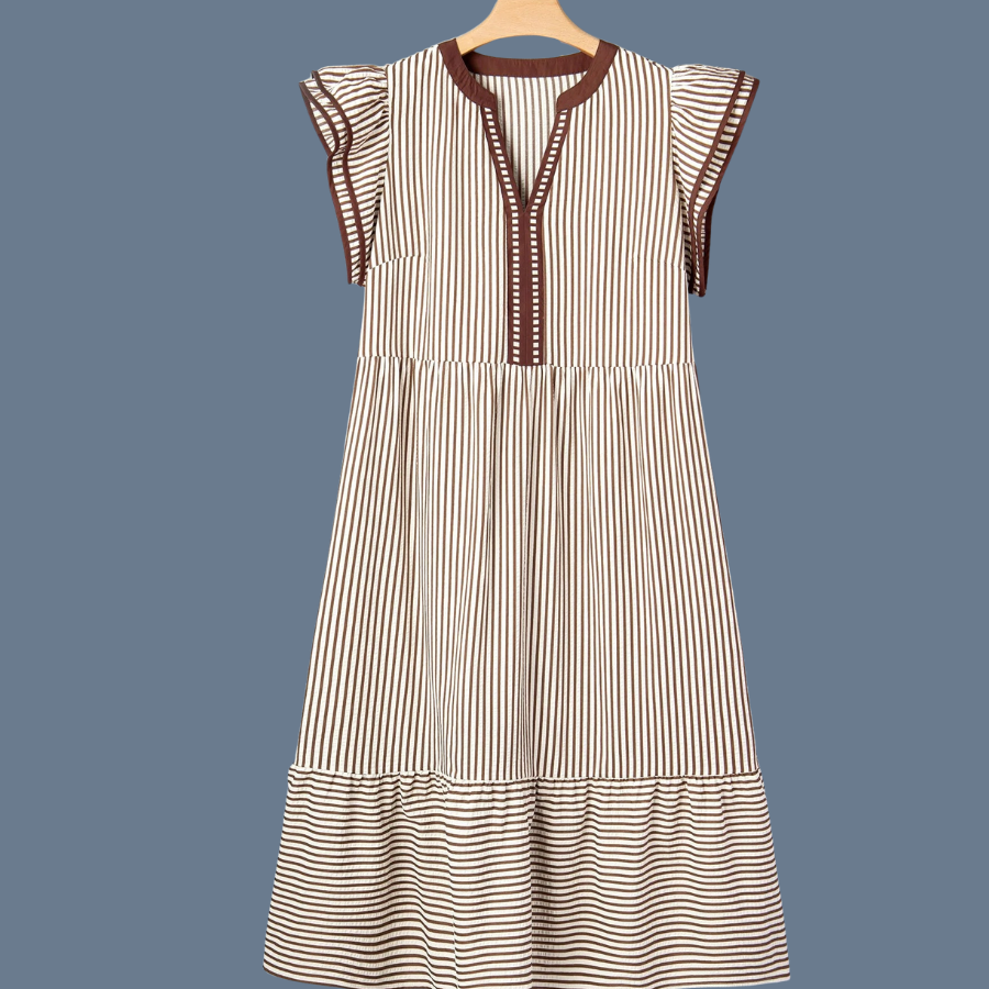 Plus Size Stripe Flutter Sleeve V-Neck Maxi Dress
