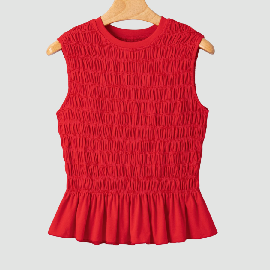Solid Shirred Ruffle Peplum Hem Tank Top