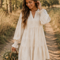 Floral Textured Long Sleeve Tiered Mini Dress