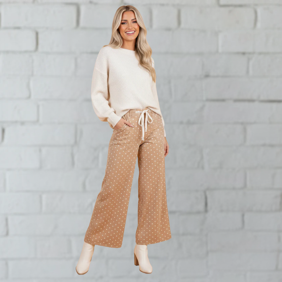 Polka Dot Drawstring High Waist Wide Leg Pants