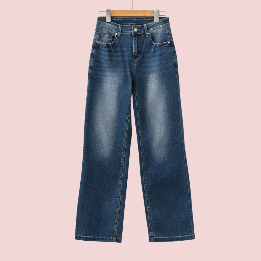 Acid Washed Straight Leg Full Length Jeans