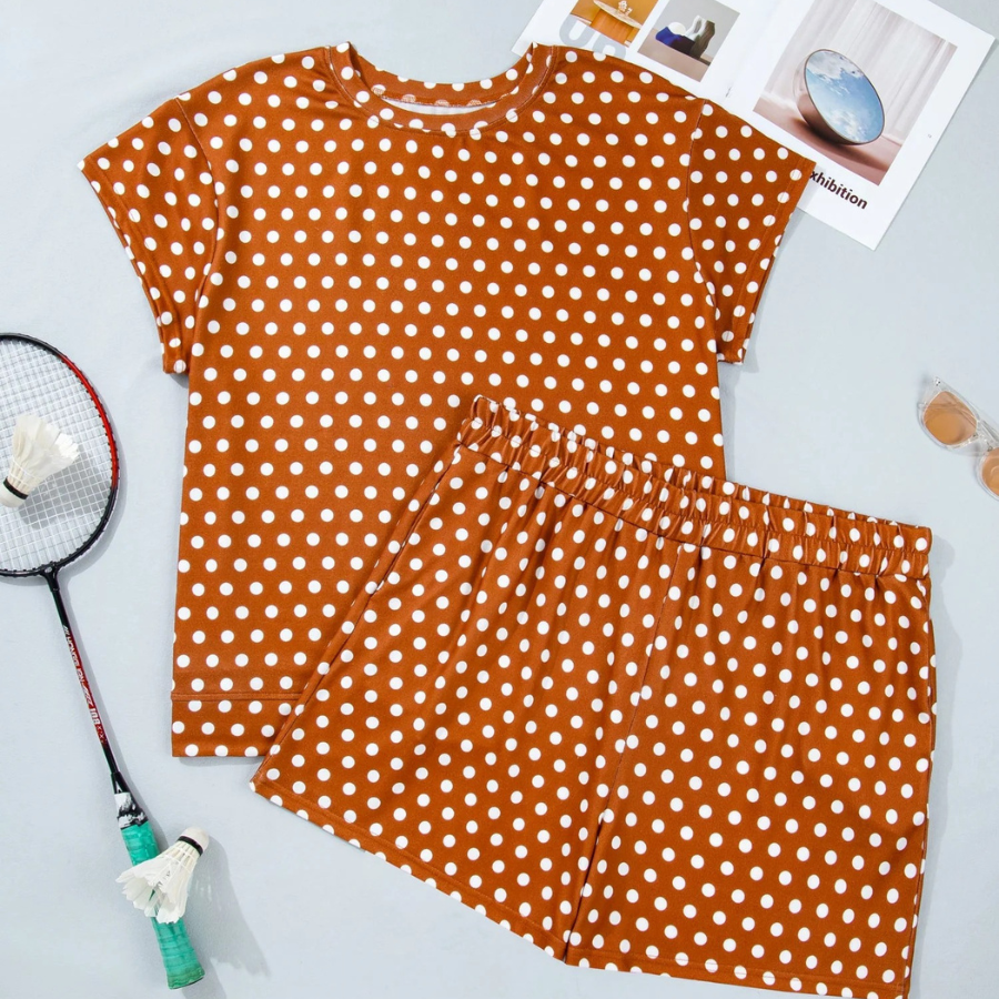 Plus Size Polka Dot Tee & Loose Shorts Set
